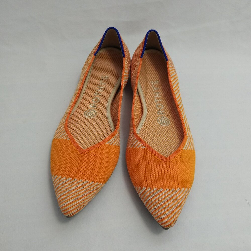 Rothy's Pointed The Point Flats Sherbet Orange White Stripes Size W 8